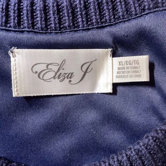 NWT Eliza J Crochet Halter Midi Dress Size XL Navy Blue Sleeveless Fitted Knit - Picture 3 of 16